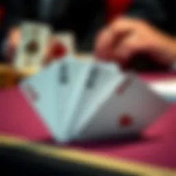 A close-up of three playing cards arranged for a game of Three Card Monte
