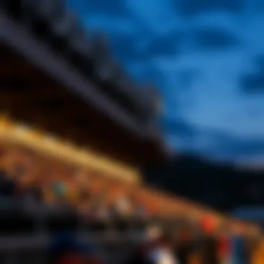 The iconic grandstand of Tioga Downs filled with enthusiastic fans.