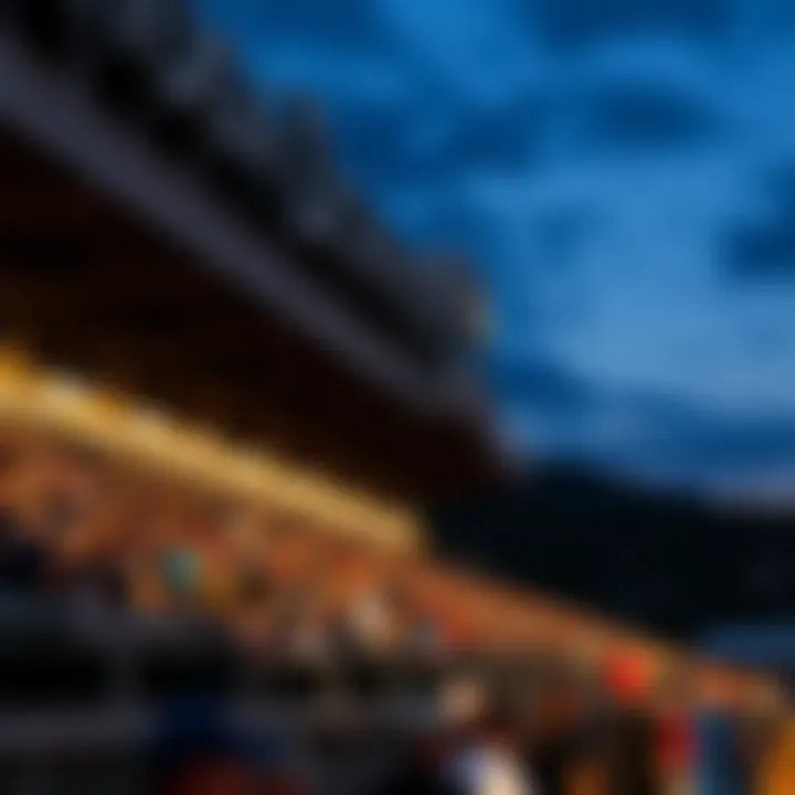 The iconic grandstand of Tioga Downs filled with enthusiastic fans.