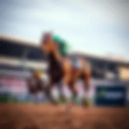 A majestic racehorse galloping on the track, showcasing speed and agility
