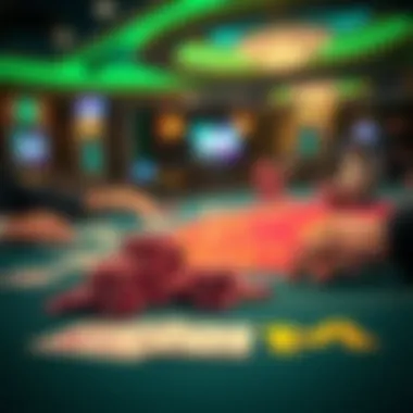 Close-up of poker chips and cards on an MGM table during gameplay