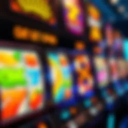 Close-up of a vibrant slot machine display with captivating graphics