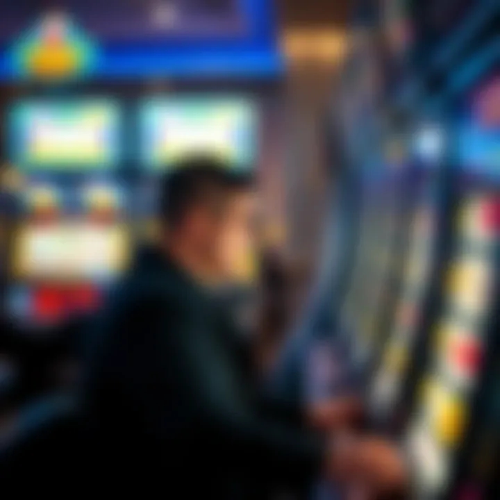 A player intently observing slot machine results and analytics