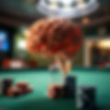 Psychology in Poker Decisions A brain illustration depicting psychological elements influencing poker decisions.